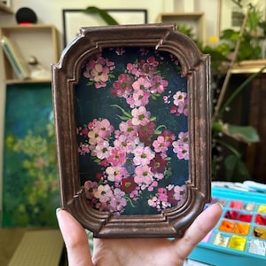 Framed Daisy Gouache Painting: Vintage Floral Still Life Art