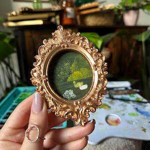 Swans on a Lake Gouache Painting in Tiny Vintage Frame |Original Handmade Landscape Wall Art|Romantic Cottagecore Nature Decor| Gift for Her