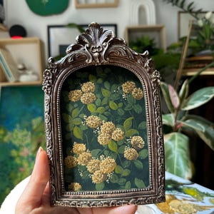 Framed Floral Gouache Painting: Vintage Style Still Life Art