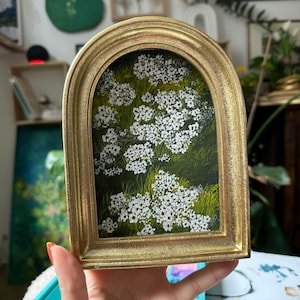 Original Daisy Gouache Painting in Vintage Frame: Cottagecore Floral Art
