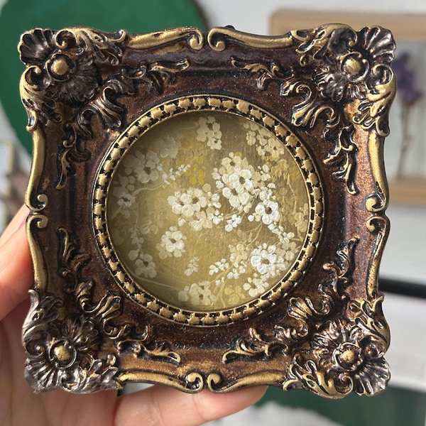 Original Framed Cream Floral Gouache Painting Ornate Antique Gold Wall Art