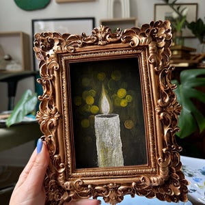 Candlelight Gouache Painting in Vintage Frame | Original Still Life Art | Antique Style Wall Decor | Moody Handmade Gift for Home