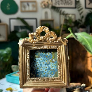 Original Daisy Gouache Painting in Vintage Frame: Handmade Floral Wall Art