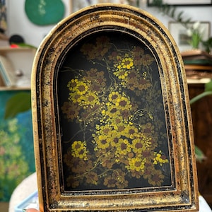 Framed Daisy Gouache Painting: Vintage Floral Cottagecore Wall Art