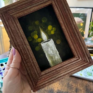 Candlelight Gouache Painting in Vintage Frame | Original Still Life Art | Antique Style Wall Decor | Moody Handmade Gift for Home
