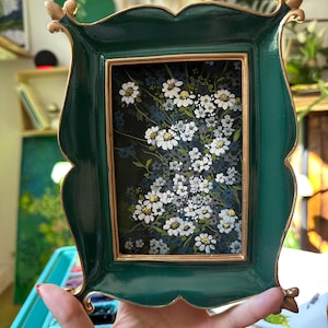 Original Daisy Gouache Painting in Vintage Frame: Cottagecore Floral Art