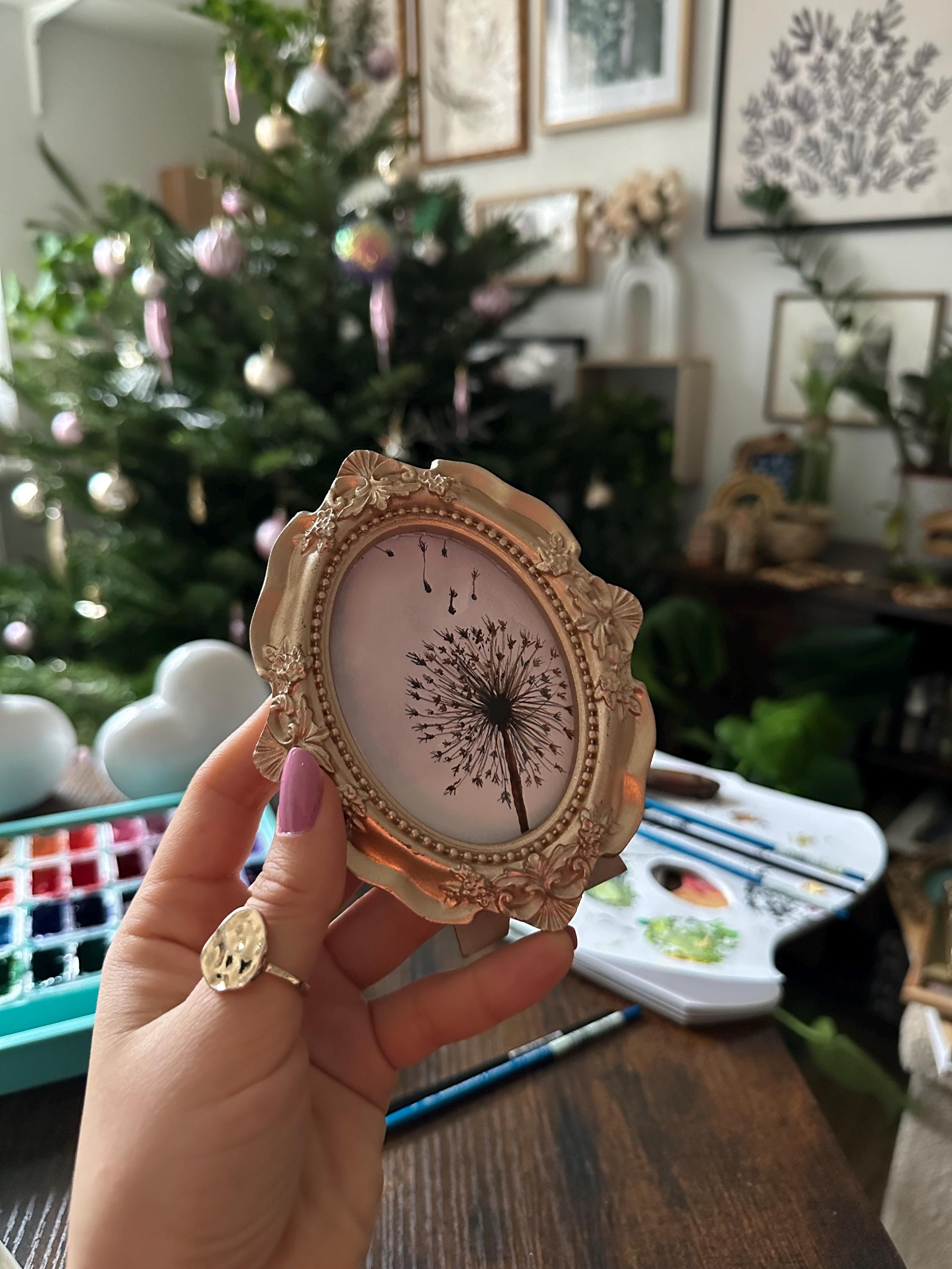 Original  Mini Painting in Vintage-Style Gold Frame Original Gouache Art Elegant Floral Decor for Wall or Gift  for valentine's day unique