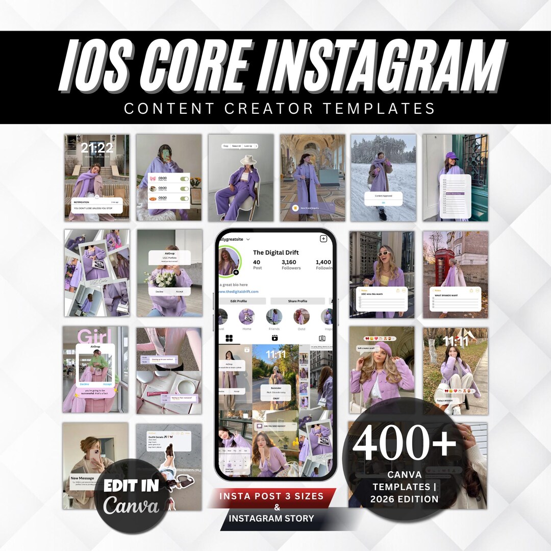Ios Core Collection Trendy Ios Core Instagram Content Creator Templates – Canva Designs for ...