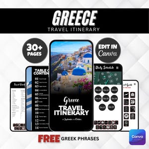 Greece Travel Itinerary Template: Printable Trip Planner (Digital Download)
