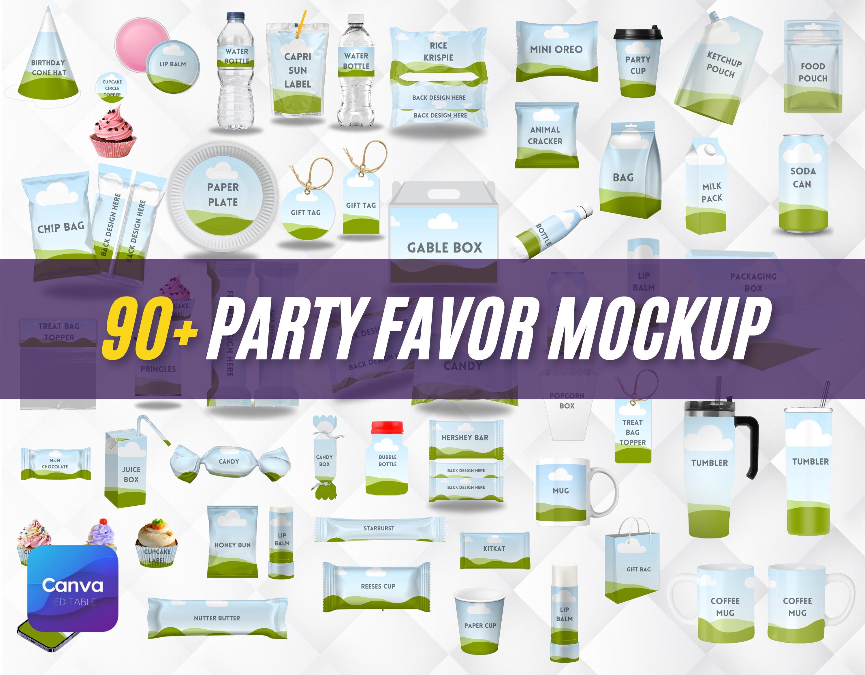 90+ Party Favor Mockups Bundle - Party Favor Mockup Bundle, Chip bag, Water Bottle Mockup, , Juice Pouch, Canva Frame Mockup Bundle