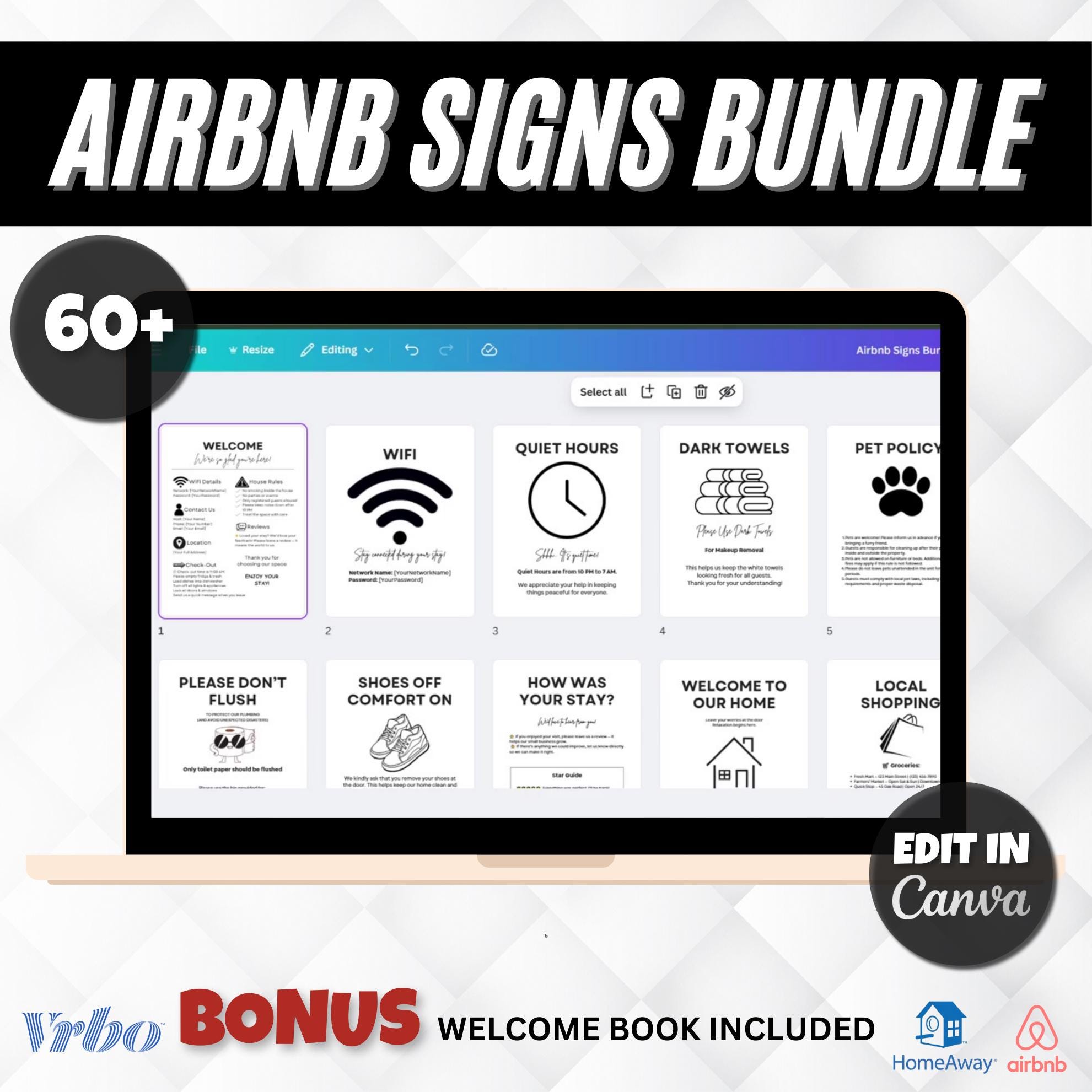 Airbnb Welcome Sign Template Bundle: Vacation Rental Host Kit Digital ...