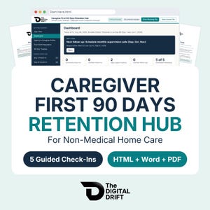 Home Care Caregiver Retention Toolkit, First 90 Days Check-In Hub, Editable Word Forms & Printable PDFs