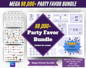 98000+ Party Favor Templates Bundle, Party favor, Canva Party favor templates, Chip Bag Template, Birthday Party Mockups, Ring Pop Templates