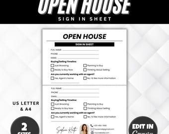 Editable Open House Sign In Sheet, Realtor Template (Digital Download)