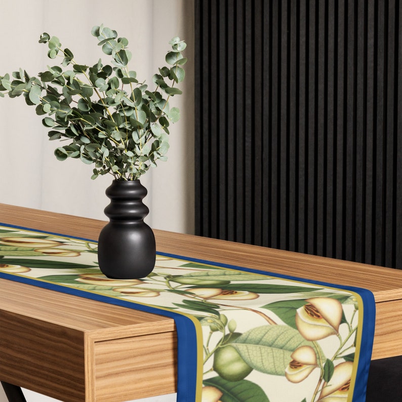 Golden Apricots on Cream & Cobalt Blue Table Runner 7003 Etsy