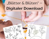 Stickvorlage Blätter & Blüten PDF | Stickmuster Download A4 | Handstickerei Vorlage Natur Blumen Leaves Embroidery Pattern