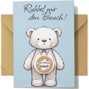 Du wirst Onkel - Rubbelkarte zum Schwangerschaft Verkünden | Set mit Kraftpapier Umschlag, fertig mit goldenem Rubbeletikett