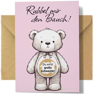 Du wirst große Schwester - Rubbelkarte zum Schwangerschaft Verkünden | Set mit Kraftpapier Umschlag, fertig mit goldenem Rubbelsticker