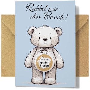 Du wirst großer Bruder - Rubbelkarte zum Schwangerschaft Verkünden | Set mit Kraftpapier Umschlag, fertig mit goldenem Rubbelsticker
