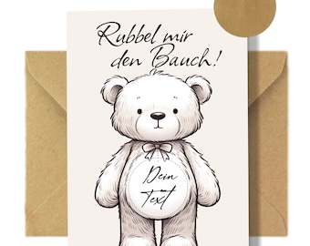 Rubbelkarte zum selbst Beschreiben | Set mit Kraftkarton Umschlag, und goldenem Rubbelaufkleber "Teddy"