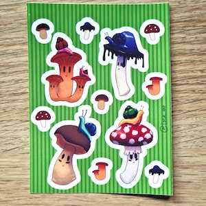 Mignonnes feuilles d'autocollants pour journaliser des champignons et des escargots
