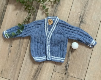 Handknitted baby boy cricket cardigan, baby boy cardigan, newborn boy cardigan, handknitted babywear, handknitted for baby, welcome baby