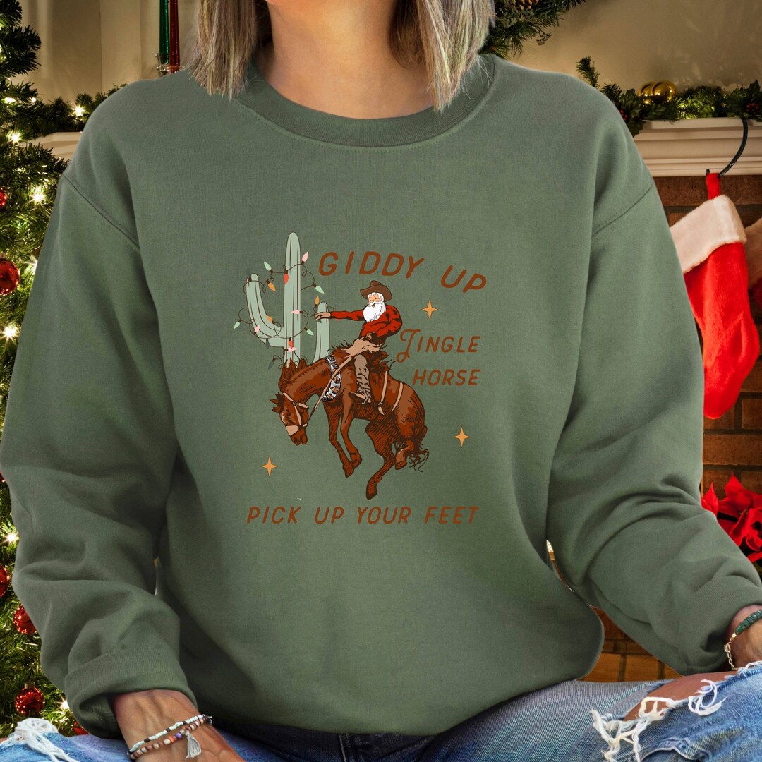 Cowboy Christmas Sweater Giddy up Jingle Horse Pick up Your Etsy