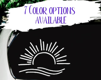 Sun and Waves Vinyl Decal, Beach Car Decal