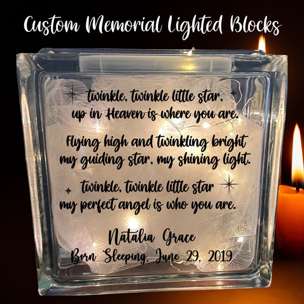 Custom Lighted Glass Block for Loss of Infant, Baby, Sympathy Gift, Miscarriage, Stillbirth, Remembrance, Memorial, Twinkle Little Star