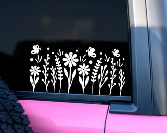 Wildflower sticker, Boho auto sticker, bloem auto sticker, plant minnaar sticker, vlinder auto sticker, geschenken voor plantenliefhebber, Wildflower laptop sticker