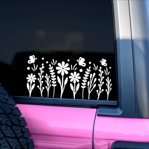 Wildflower Decal, Boho Car Decal, Flower Car Decal, Plant Lover Decal, Butterfly Car Decal, Gifts for Plant Lover, Wildflower Laptop Sticker