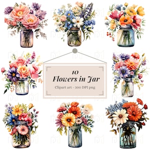 10 clipartbestanden bloemen in een pot 300 DPI