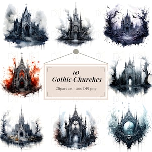 10 Clipart files Gothic Churches 300 DPI
