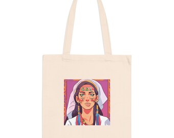 Tote Bag en Coton avec Portrait Culturel Coloré Femme Berbère Amazigh Kabyle Arabe - Collection Exclusive