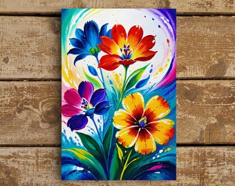 Aquarell Wildblumen auf Leinwand, gerahmt Leinwanddruck, Bunte Wohnzimmer Wandkunst, Aquarell Blumen Malerei, Blumendruck