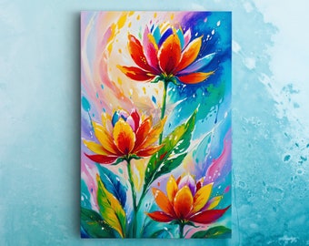 Aquarell Blumen Kunst gestreckte Leinwand, bunte Kunst, Landschaftskunst, gerahmte und ungerahmte Wanddekoration, Wohnzimmerdekor