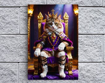 Royal Cat King Stretched Canvas, Framed and Unframed,  Pet Portrait, 10K Hyper Resolution Renaissance, Wall Art