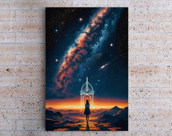 Galaxie-Gateway-Kunst auf Keilrahmen, kosmischer Nebel Sterne Planeten gerahmt und ungerahmt, Fantasy-Wandkunst