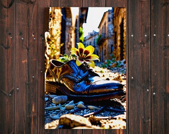 Blumenschuhallee in Italien, Wohnzimmer Art Deco, Lederschuhkunst, gespannte Leinwand, gerahmt und ungerahmt, hochauflösende Kunst