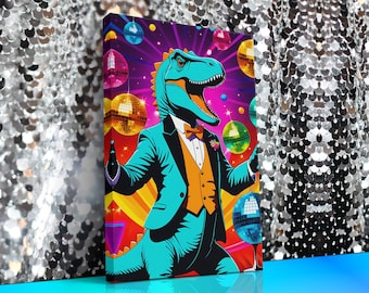 Trex Dinosaur Party Stretched Canvas, Birthday Party Gift, Framed and Unframed, 10K Hyper Resolution Wall Art