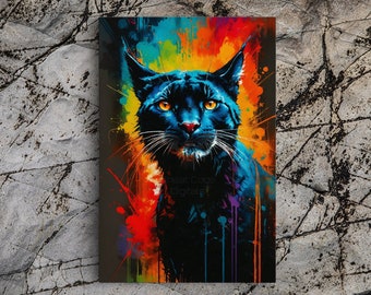Splash Art Wildkatzen Gemälde, Panther Bobcat Hybrid Leinwand, gerahmt und ungerahmt, stilisierte Wandkunst