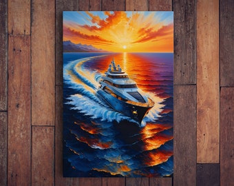 Jacht-Ozean-Sonnenuntergang-Kunst, Ölgemälde gespannte Leinwand, Nautisches Boot gerahmt und ungerahmt, 10K hochauflösender Druck