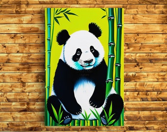 Panda Malerei, Baby Panda Kunst, Ölgemälde auf Gespannte Leinwand, Orientalischer Bambus Gerahmt und Ungerahmt, Natur Wanddekor