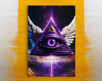 Illuminati Pyramid Eye Stretched Canvas Art, Framed and Unframed, All Seeing Eye, 10K Hyper Resolution Wall Art