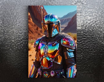 Din Djarin Mandalorian Art Gespannte Leinwand, Kristall Dessert Porträt, Gerahmt und Ungerahmt, Kosmischer Stern Beskar Anzug