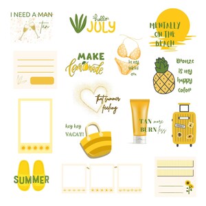 Summer Aesthetic Stickers - July Planner Decor, Digital GoodNotes & Art Journal Set, Seasonal Decor
