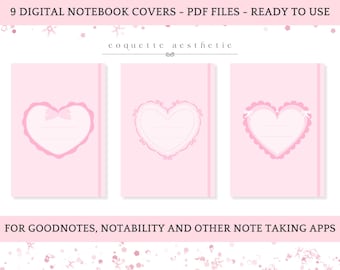 Pink Coquette Aesthetic Planner Covers, Cute Notebook Covers, Digital Book Covers for GoodNotes and Happy Planner