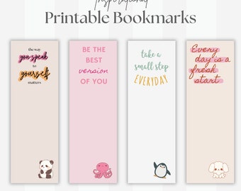 Marque-pages esthétiques PDF imprimables Marque-pages Kawaii Citation motivante Marque-page Cadeau de lecture inspirant Ensemble de marque-pages numériques