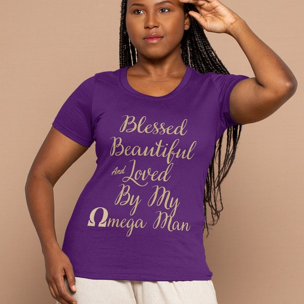 Omega Psi Phi Blessed Beautiful and Loved By Omega Man - Quette - Que Wife Purple & Old Gold Design by Apparel by Deuce - T-Shirt, Hoodie