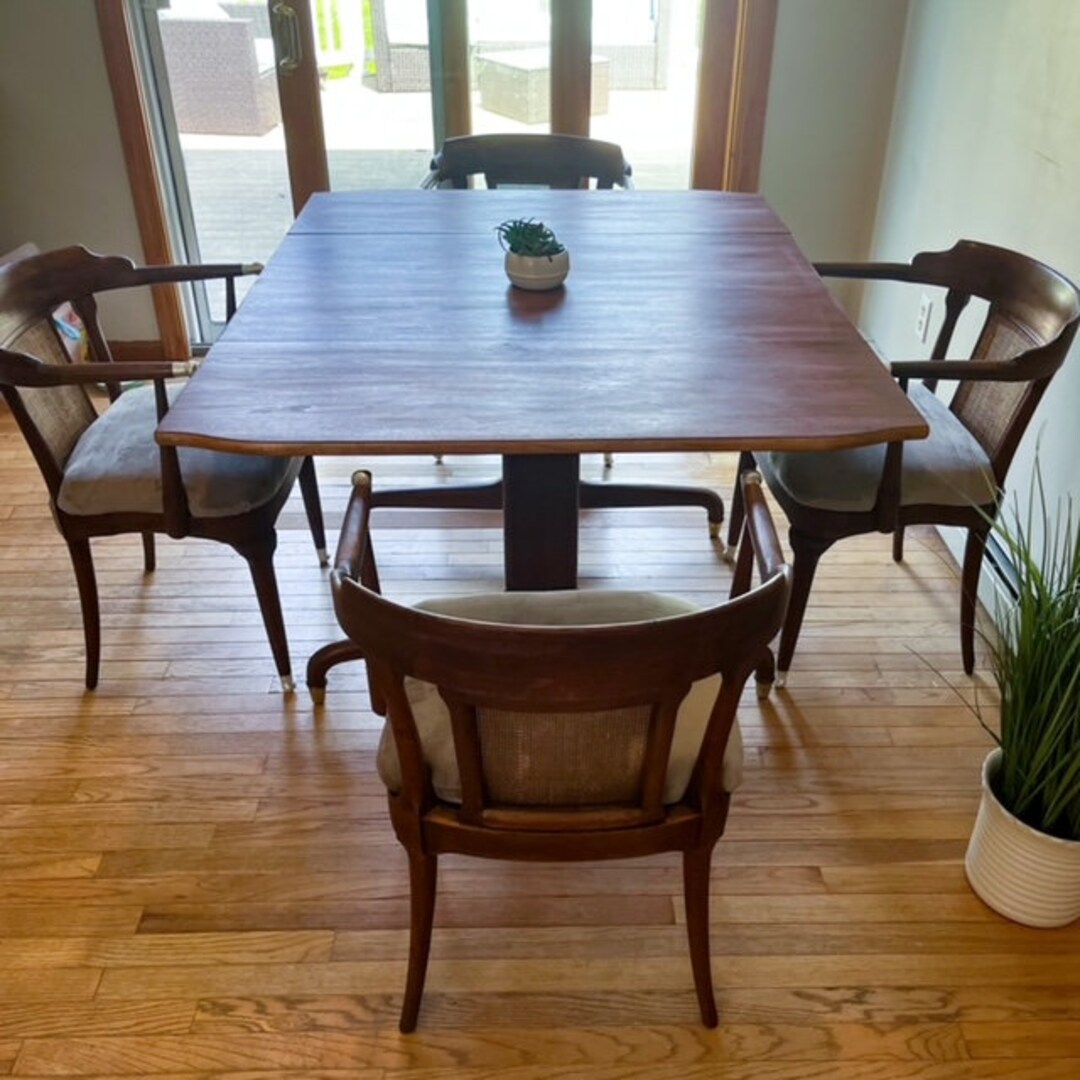 MCM Dropleaf Dining Table W/ 4 Rare Caned Back Armchairs Etsy